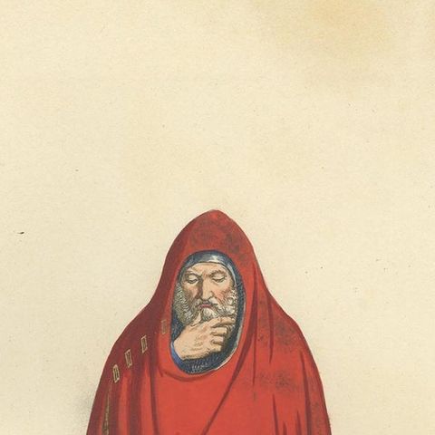 Antique Print of an Italian Nobleman, 14th Century, by Bonnard, 1860, close-up 1