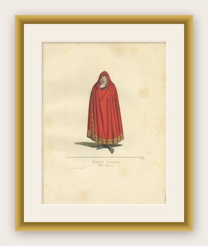 Antique Print of an Italian Nobleman, 14th Century, by Bonnard, 1860, shown framed