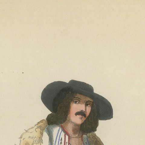 Wallachian Highlander from Romenia - Antique Costume Lithograph, c.1852, close-up 6