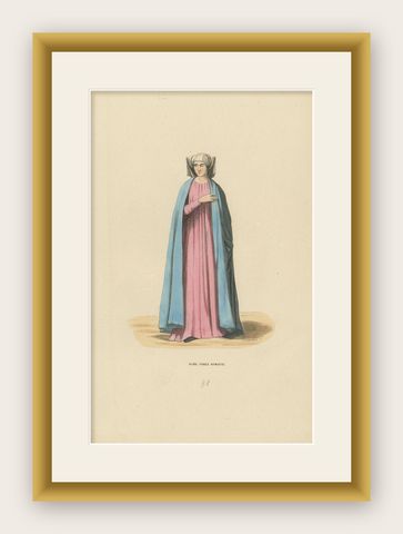 Noble Roman Lady of the Middle Ages, Handcolored and Published in 1847, shown framed