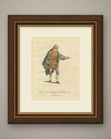 Spanish Knight of the Golden Key in 1700, Hand Colored Costume Plate, 1757, shown framed
