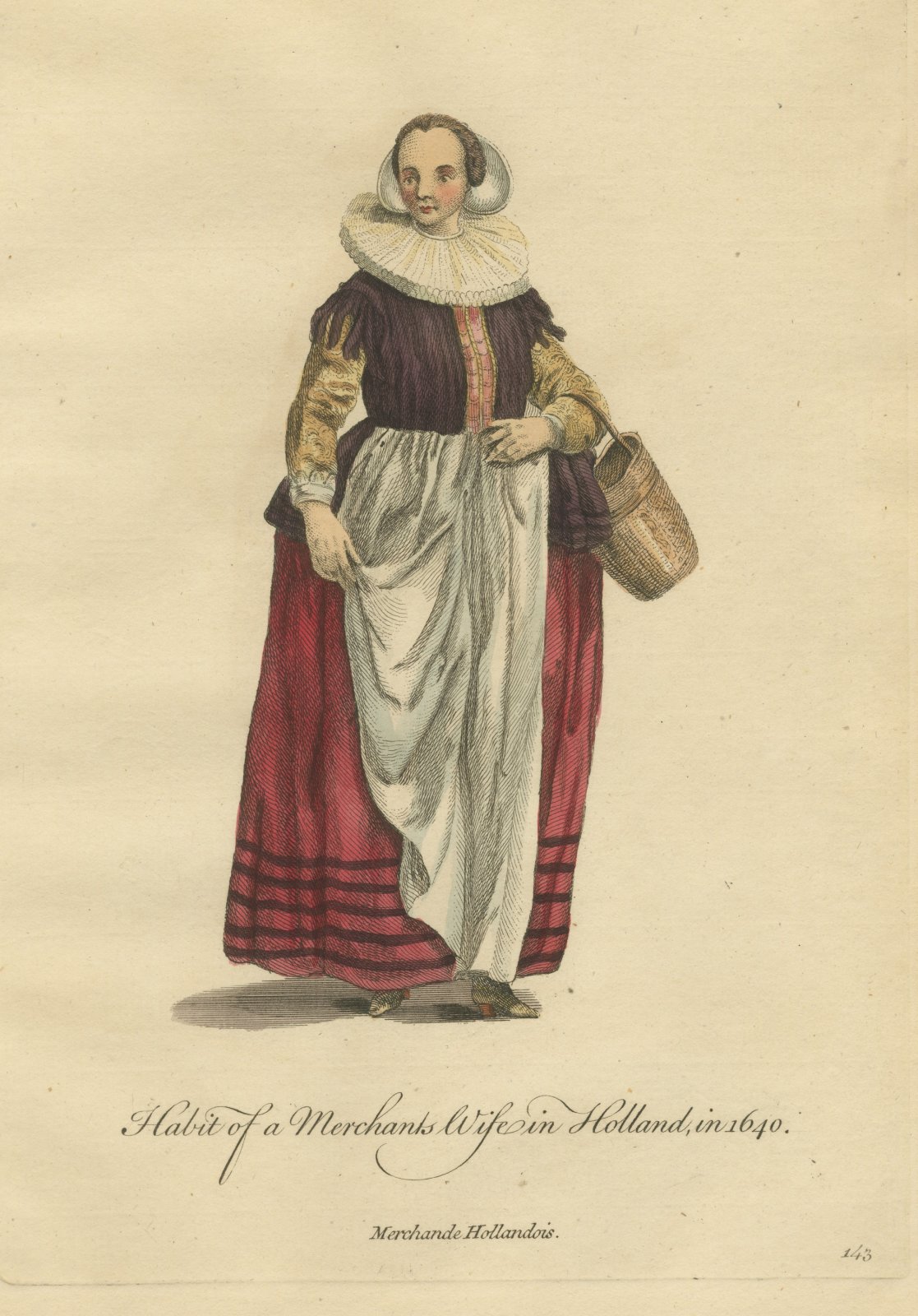 Merchant's Wife in Holland in 1640 with a Basket, Jefferys Costume Plate, 1757