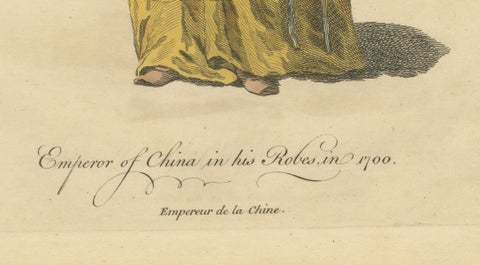 Chinese Emperor in Imperial Robes, Antique Costume Print, Jefferys 1749, close-up 3