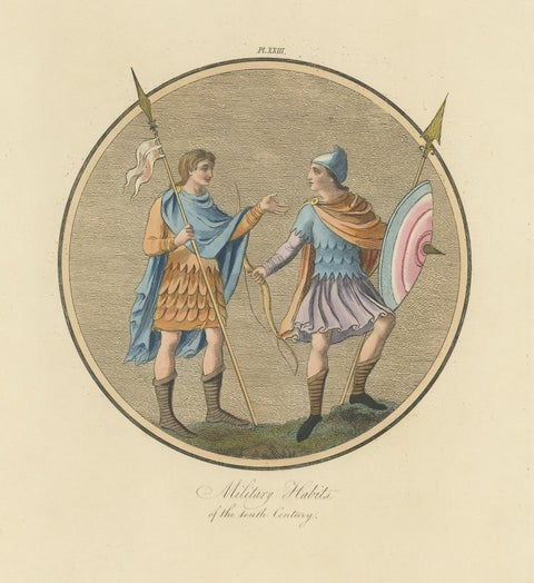 Antique Print of English Military Costumes of the 10th Century by Strutt, 1862, view 2