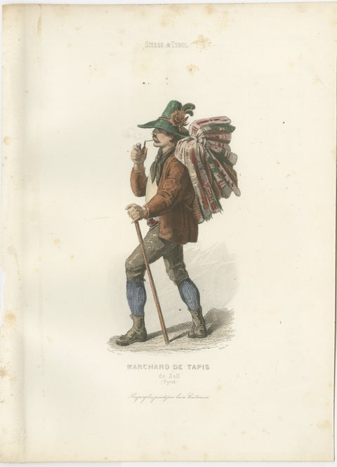 Four Antique Alpine Trades & Folk Costume Engravings, Switzerland & Tyrol, 1850, view 5