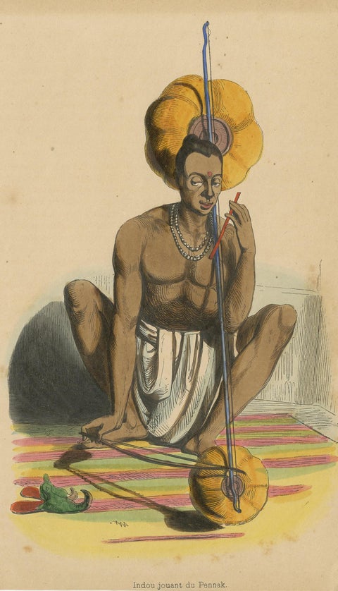 Antique Costume Print of a Hindu Musician by Wahlen, '1843', view 2