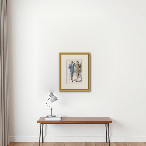 Vintage Fashion Print 'Pl. 14217' Published in Ladies Styles, 1951, shown framed on a wall