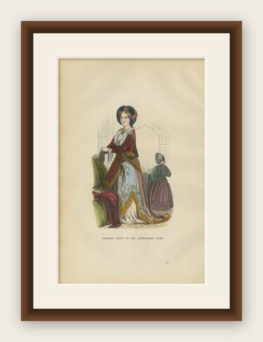 Turkish Noblewoman in Ottoman Court Dress - Antique Lithograph, c.1852, shown framed