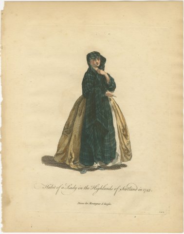 Lady in the Highlands of Scotland in 1745, Tartan Plaid, Jefferys Plate, 1757, view 2