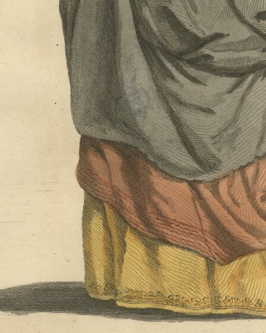Merchant's Wife of London in 1640, Back View, Jefferys Costume Print, 1757, close-up 3