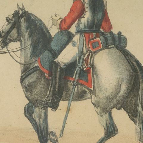 Spanish Cavalry Lithograph by José Villegas: Lancer and Officer, 1861, close-up 1