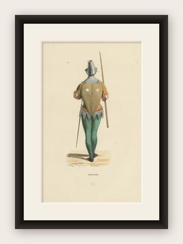 The Mercenary's Garb: Armor and Attire in 'Costume du Moyen Âge, 1847, shown framed