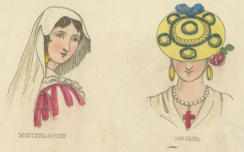 Traditional Headdresses from Italy and France: Florence, Ostia, Castà, 1823, close-up 5