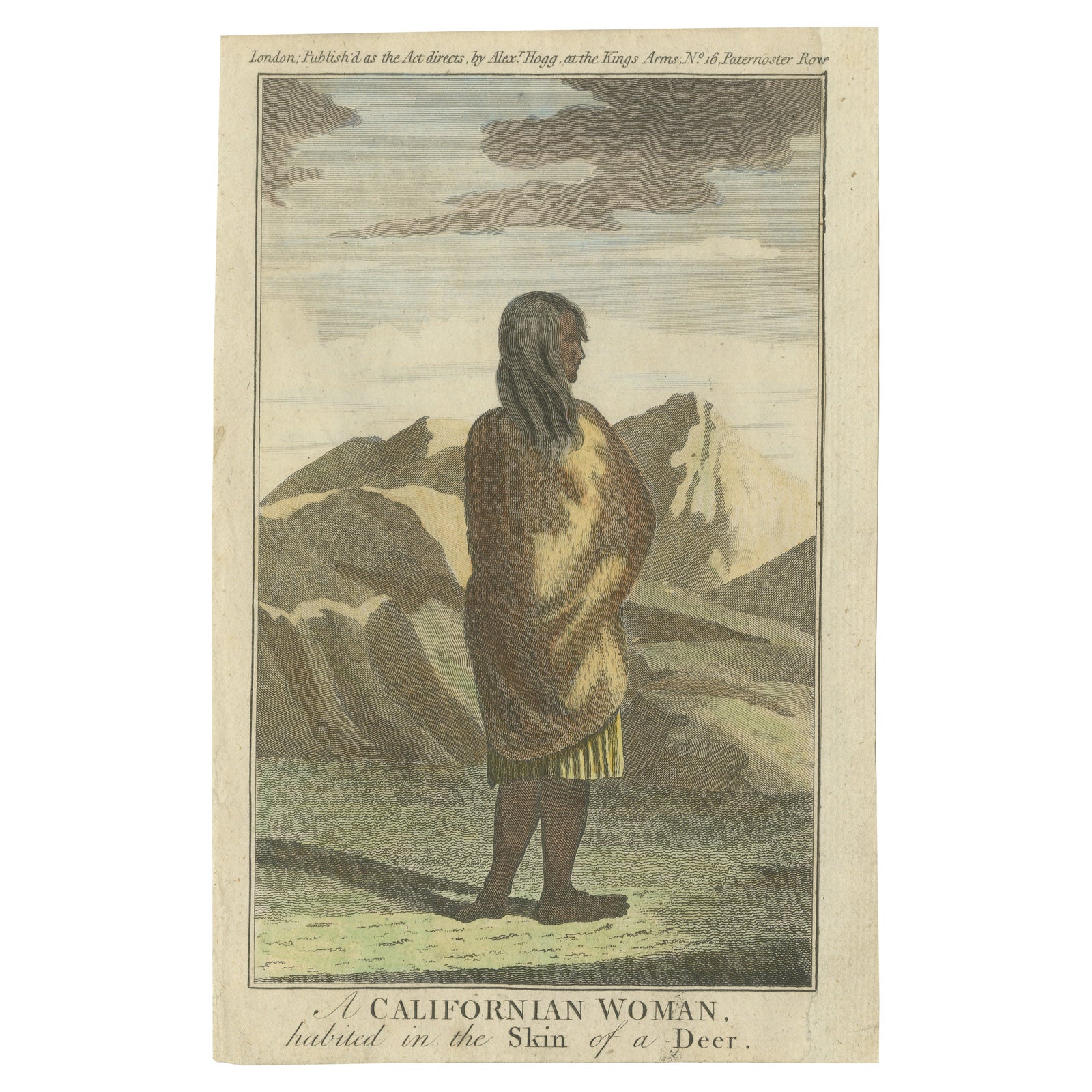 Californian Woman in Deerskin Dress, Indigenous Portrait, Engraving 1780