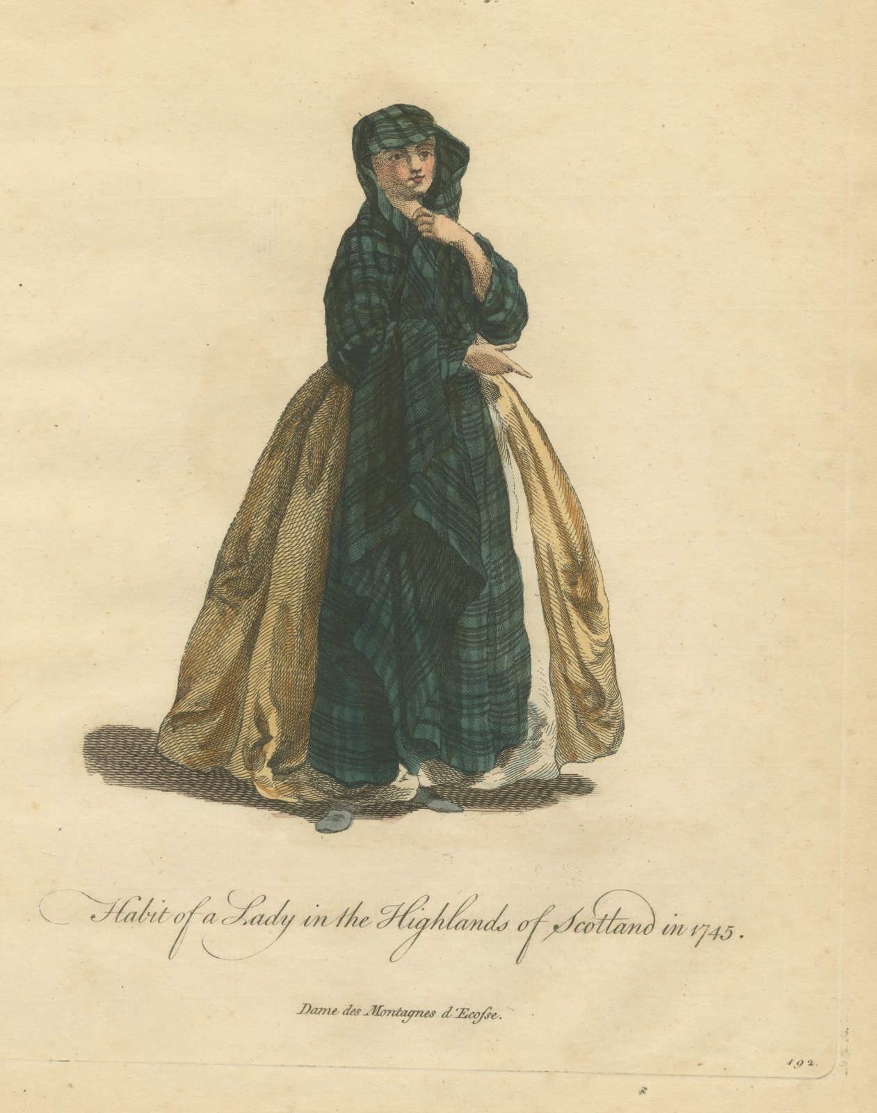 Lady in the Highlands of Scotland in 1745, Tartan Plaid, Jefferys Plate, 1757