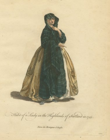 Lady in the Highlands of Scotland in 1745, Tartan Plaid, Jefferys Plate, 1757