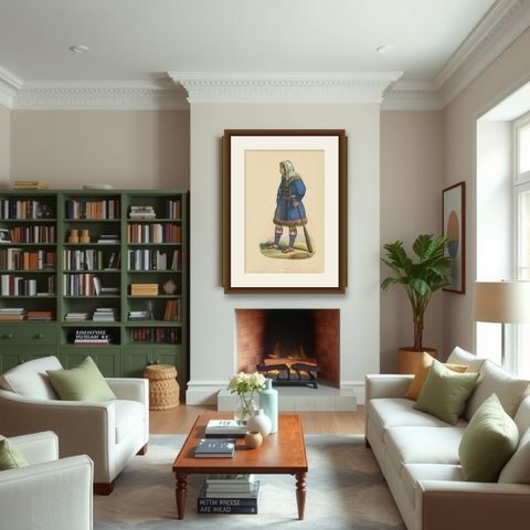 Antique Costume Print of a Kureck Woman by Wahlen, 1843, shown framed in a room
