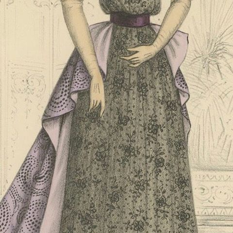 Victorian Evening Elegance: Opulent Fashion Lithograph Published in 1889, close-up 5