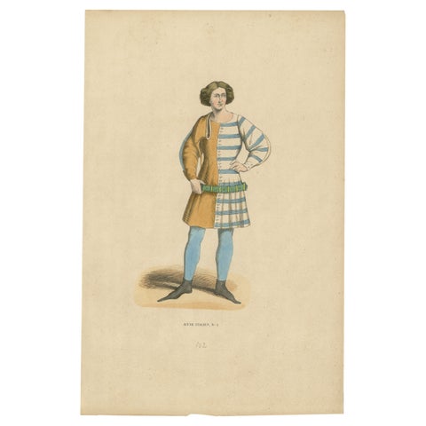 Elegant Renaissance Italian Youth Fashion, Published and Hand-Colored in 1847