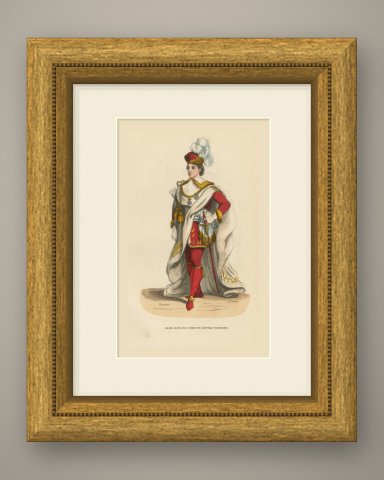 Grand Cross of Leopold of Austria, Hand Colored Wood Engraving, 1844, shown framed