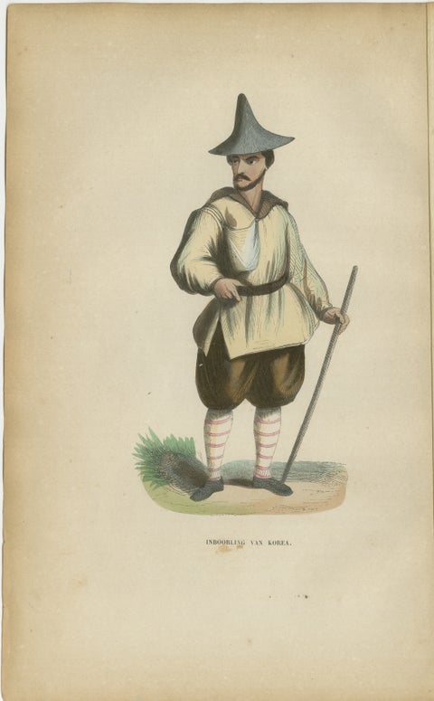 Antique Korean Costume Figure Lithograph, Traditional Korean Dress, 1852
