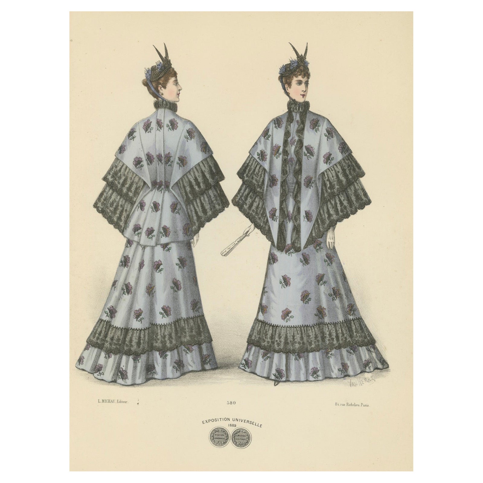 Victorian Elegance in Detail: A Fashion Lithograph by L. Michau, 1889