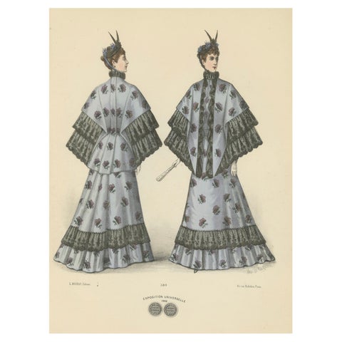 Victorian Elegance in Detail: A Fashion Lithograph by L. Michau, 1889