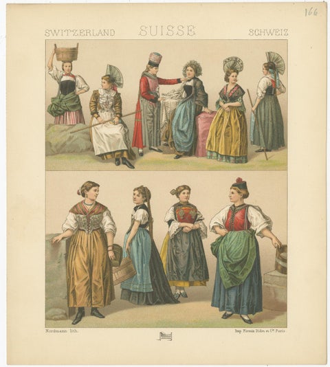 Antique Print of Swiss Women's Dresses by Racinet, circa 1880, view 4