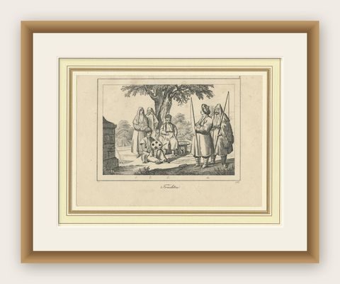 Original Antique Print of Crimean Costumes, Russia & Ukraine, ca.1880, shown framed