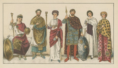Byzantine Costume Plate 800–1100, Antique Hand-Colored Print c.1880, close-up 2