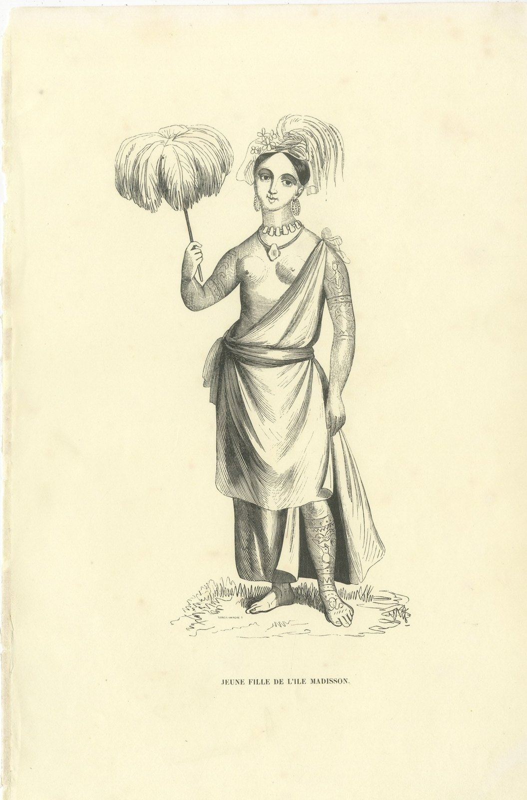 Young Girl of Madison Island, Antique Wahlen Costume Print, 1843-1844