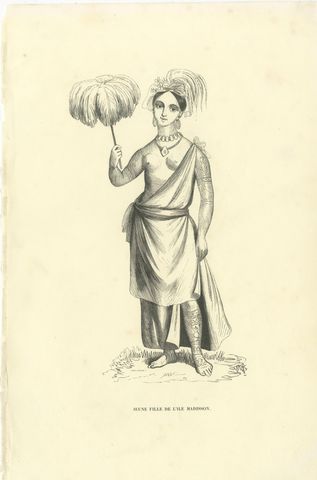 Young Girl of Madison Island, Antique Wahlen Costume Print, 1843-1844