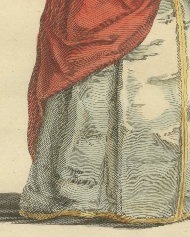 Lady Mayoress of London in 1640, Ruff and Red Gown, Jefferys Costume Print, 1757, close-up 3