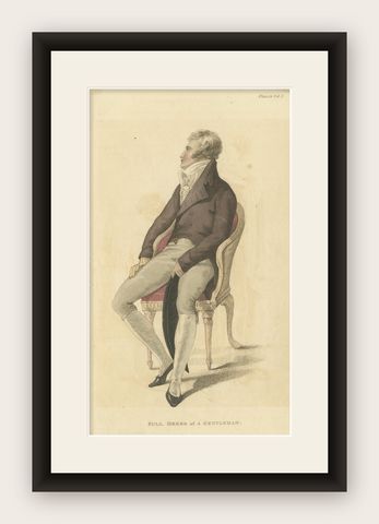 Full Dress of a Gentleman, 1810: Refined Regency Fashion from Ackermann, shown framed