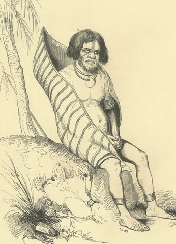 Native of Carteret Harbour, Antique Wahlen Costume Print, 1843-1844, close-up 1