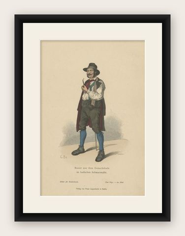 Antique Costume Print of a Farmer of the Black Forest, c.1880, shown framed