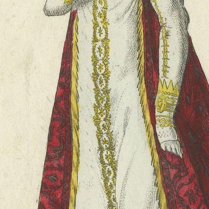 Antique Costume Print of the Empress and Queen of France 'circa 1810', close-up 2
