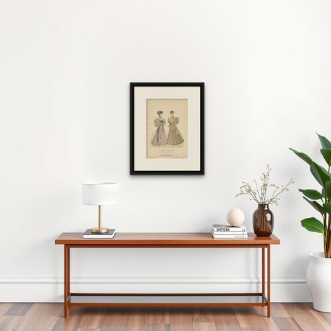 Antique Fashion Print Published by La Mode Illustrée No. 25, 1895, shown framed on a wall
