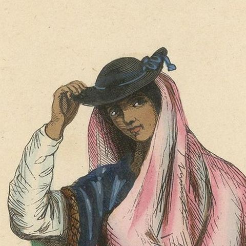 Antique Costume Print of a Young Lady in Bogotá by Wahlen, 1843, close-up 1