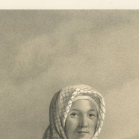 Dalkulla från Mora, Swedish Folk Costume Lithograph by Pehr Wickenberg, 1850, close-up 6