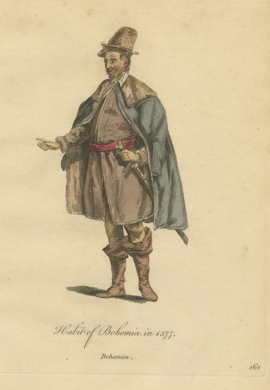 Man of Bohemia in Fur Hat and Fur-Lined Cloak, Costume of 1577, Jefferys 1757