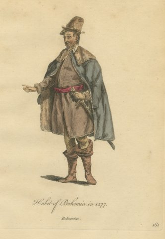 Man of Bohemia in Fur Hat and Fur-Lined Cloak, Costume of 1577, Jefferys 1757