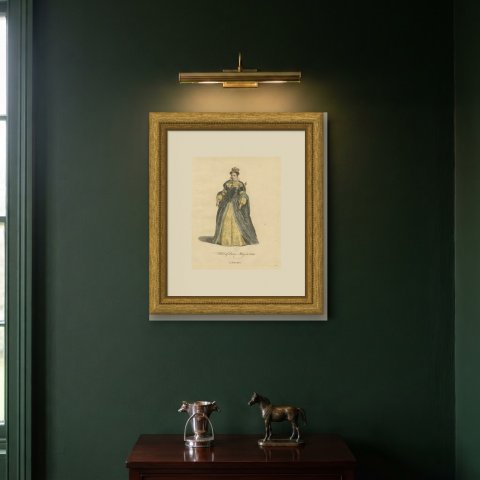 Habit of Queen Mary in 1554, Hand Colored Jefferys Costume Plate, 1757, shown framed on a wall