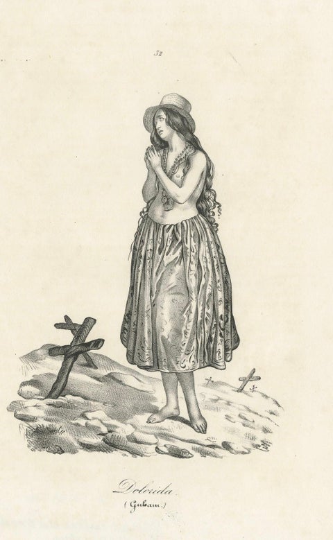 19th Century Guam Mourning Costume Lithograph, Dolorida, Gubam Island, close-up 3