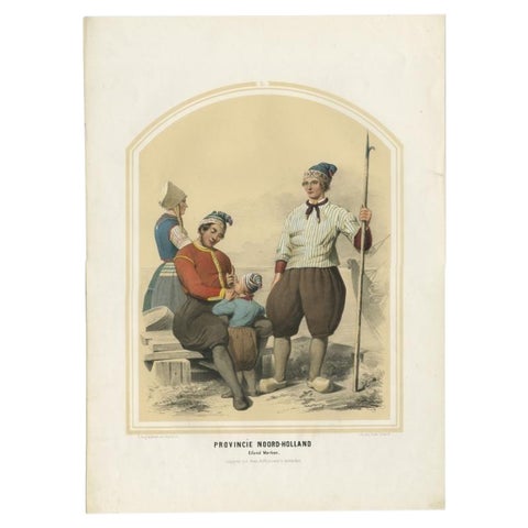 Antique Costume Print of the Province of Noord-Holland, Marken in Holland, 1857