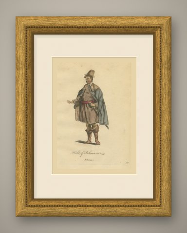 Man of Bohemia in Fur Hat and Fur-Lined Cloak, Costume of 1577, Jefferys 1757, shown framed