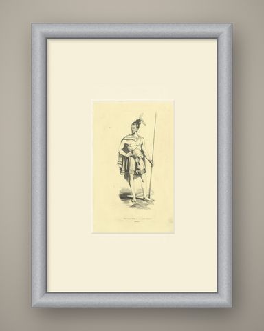 Chief of a Tribe of New Zealand, Antique Wahlen Costume Print, 1843-1844, shown framed