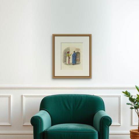 Costume Print: Traditional Dress of Rome, 1820 Hand-Colored Engraving, shown framed on a wall