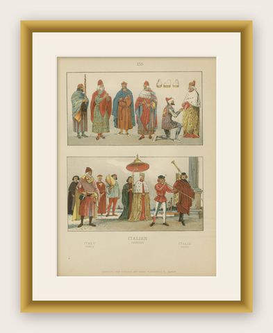 Venice 16th-Century Costumes, Doge and Nobility, Antique Wasmuth Plate (c.1880), shown framed