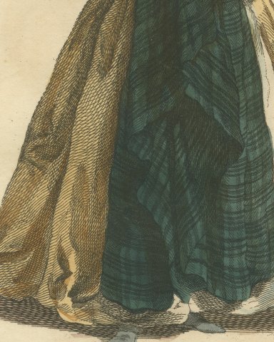 Lady in the Highlands of Scotland in 1745, Tartan Plaid, Jefferys Plate, 1757, close-up 2
